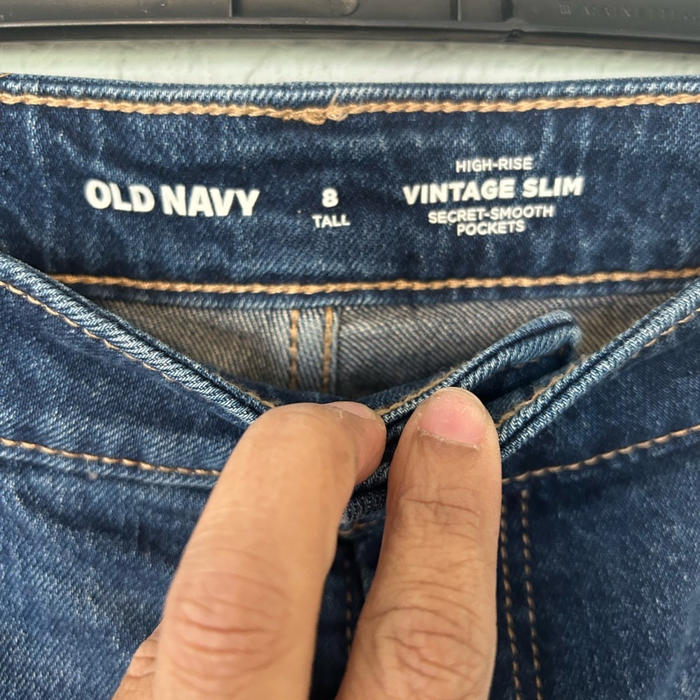 Old Navy Dark Blue Straight Jeans, Vintage Slim Smooth Pockets Size 8 Tall - Picture 3 of 7